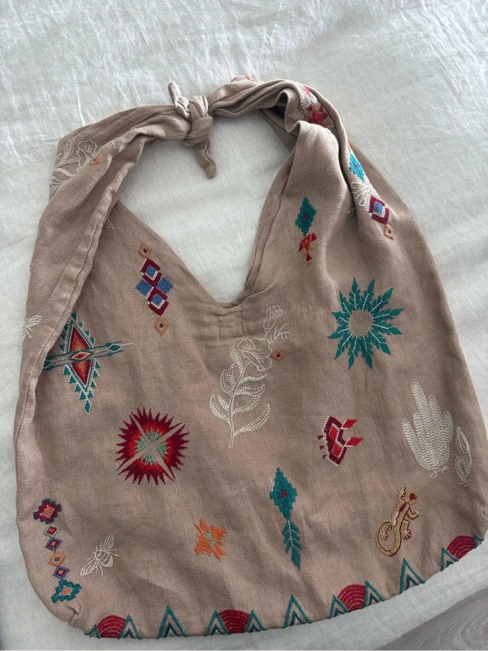 Johnny Was SAGUARO Los Angeles Aztec Linen Knot Tie Bag Purse